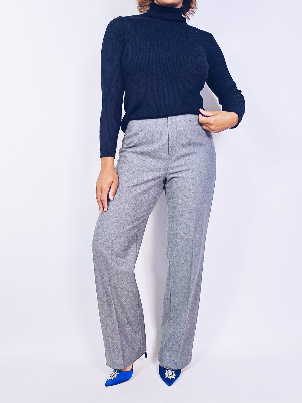 Classic Straight-Leg Wool Blend Trousers in Light Gray